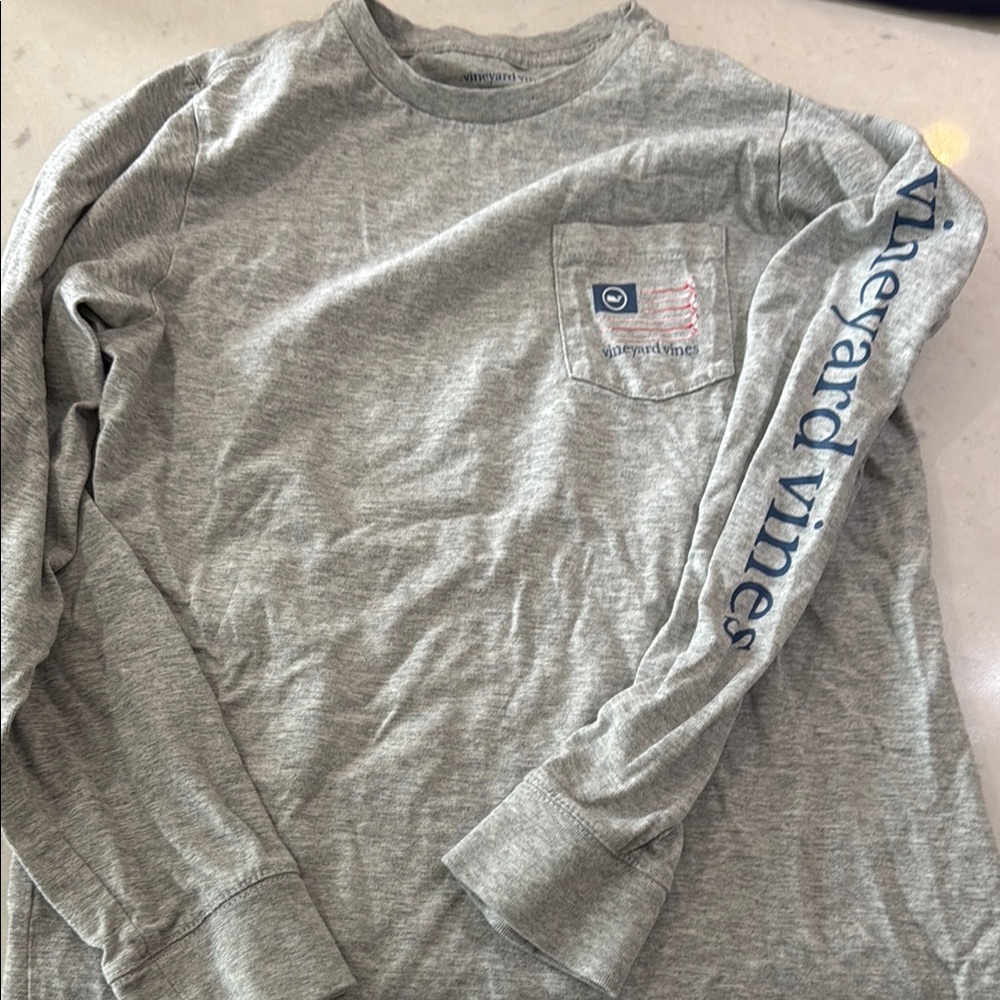 Vineyard Vines Gray and Blue Long Sleeve Tee
